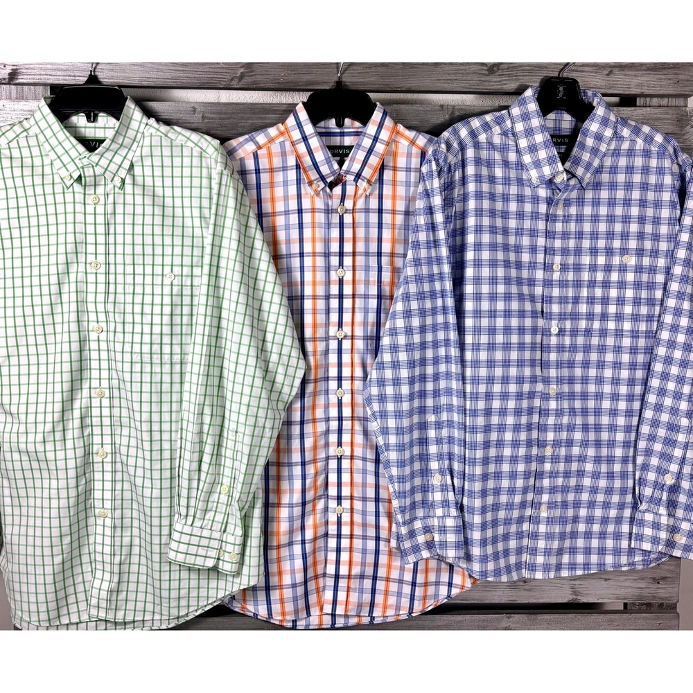 Orvis Mens Long Sleeve Plaid Button Down Shirts Size Medium Cotton Lot of 3